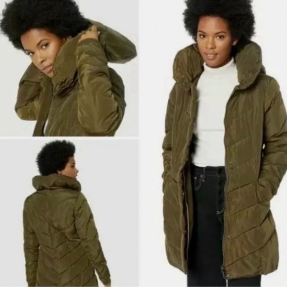 NWT Steve Madden Chevron Quilted Puffer Coat ~ Olive Green - Picture 15 of 16
